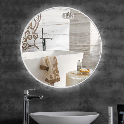 Living And Home (White 80CM) Slim Frame Round Mirror