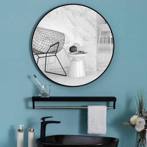Living And Home (Black 60CM) Slim Frame Round Mirror 2