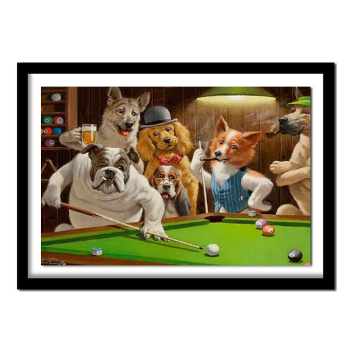 Dogs Playing Pool Billiards 5D Diy Full Diamond Painting Embroidery Kits Crystal Rhinestone Picture Diamond Gift Crafts 45*45Cm (Without Frame)