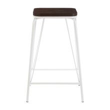 White Metal and Elm Wood Stool, Large Square Stool, Accent Wooden Bar Stool for Home Bar