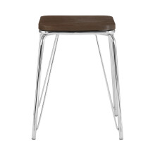 Sturdy And Reliable Chrome Metal and Elm Small Wood Stool, Small Square Stool, Accent Wooden Stool for Home