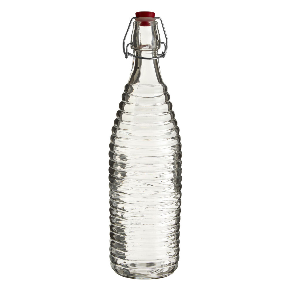 Premier Housewares Stylish Clear Glass 1000Ml Bottle With Clip Stopper, Airtight Sealed Clear Glassware, Durable Drinking Class