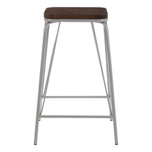 Grey Metal and Elm Wood Stool, Large Square Stool, Accent Wooden Bar Stool for Home Bar