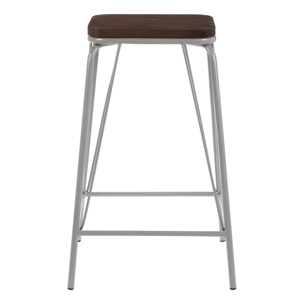 Premier Housewares District Grey Metal and Elm Wood Stool