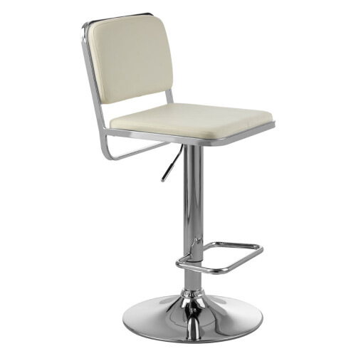 Premier Housewares White Seat And Chrome Base Bar Stool, Adjustable Height Kitchen Bar Stool, Footrest Swivel Barstool 1