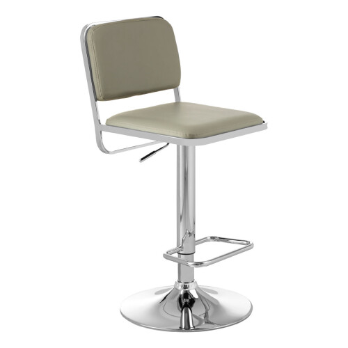 Premier Housewares Light Grey Seat and Chrome Base Bar Stool, Adjustable Height Kitchen Bar Stool, Footrest Swivel Barstool 1