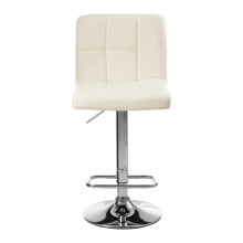 Sleek White Quilted Chrome Base Bar Stool, Comfortable Bar Chair, Adjustable Height Modern Bar Stool