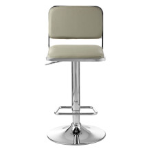 Light Grey Seat and Chrome Base Bar Stool, Adjustable Height Kitchen Bar Stool, Footrest Swivel Barstool