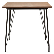 Large Black Metal and Elm Wood Table, Versatile Square Table, Sturdy Outdoor Dining Table for Lawn, Patio