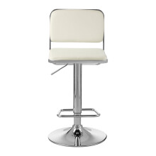 White Seat And Chrome Base Bar Stool, Adjustable Height Kitchen Bar Stool, Footrest Swivel Barstool