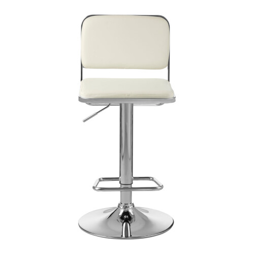 Premier Housewares White Seat And Chrome Base Bar Stool, Adjustable Height Kitchen Bar Stool, Footrest Swivel Barstool