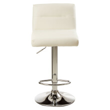 Sleek White Seat Bar Stool With Chrome Base, Comfortable Bar Chair, Adjustable Height Modern Bar Stool
