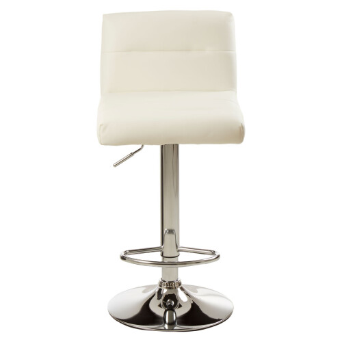 Premier Housewares Sleek White Seat Bar Stool With Chrome Base, Comfortable Bar Chair, Adjustable Height Modern Bar Stool