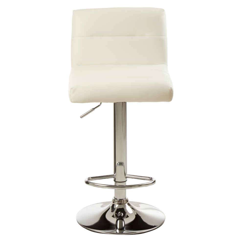 Premier Housewares Sleek Seat Bar Stool With Chrome Base, Comfortable Bar Chair, Adjustable Height Modern Bar Stool White