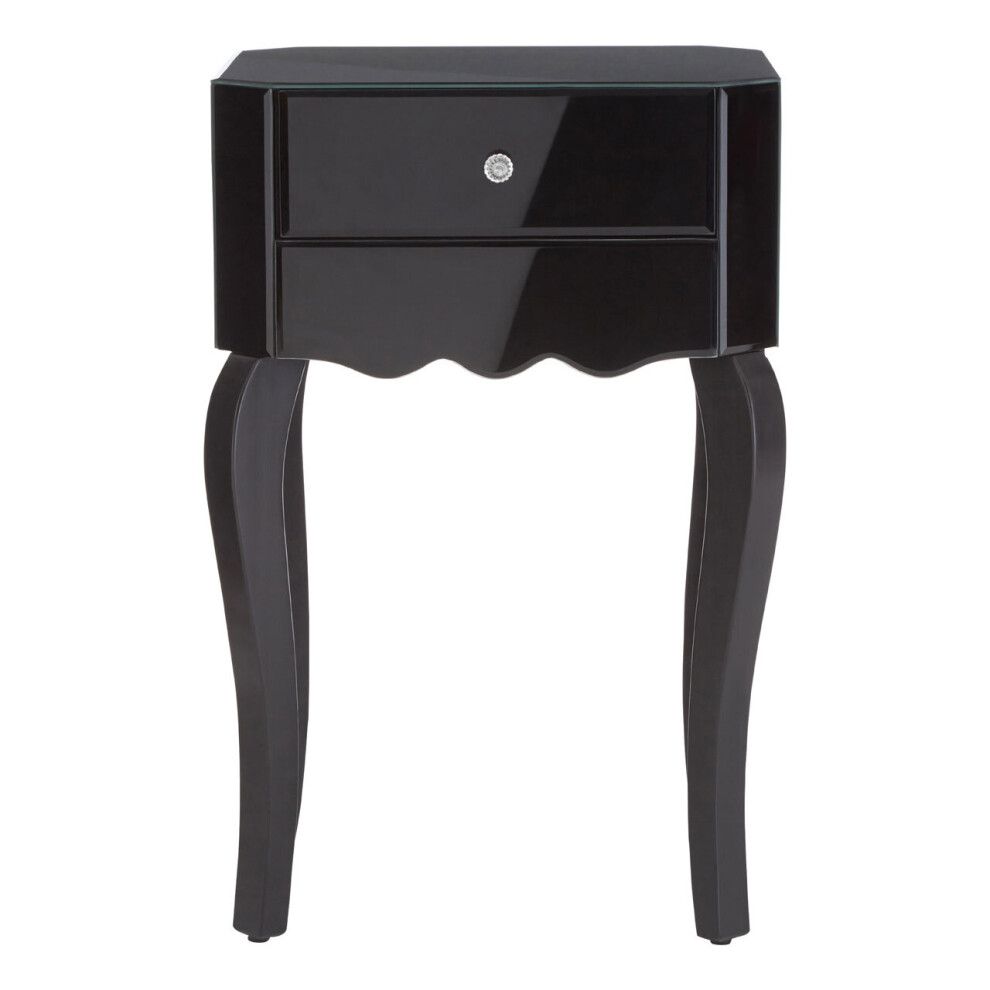 Sleek 1 Drawer Side Table, Black Mirrored Modern Side Table For Livingroom, Glass Finished Bedside Table