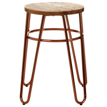Rose Gold Metal and Elm Wood Round Stool, Small Hairpin Stool, Sturdy Stool for Lounge, Bedroom