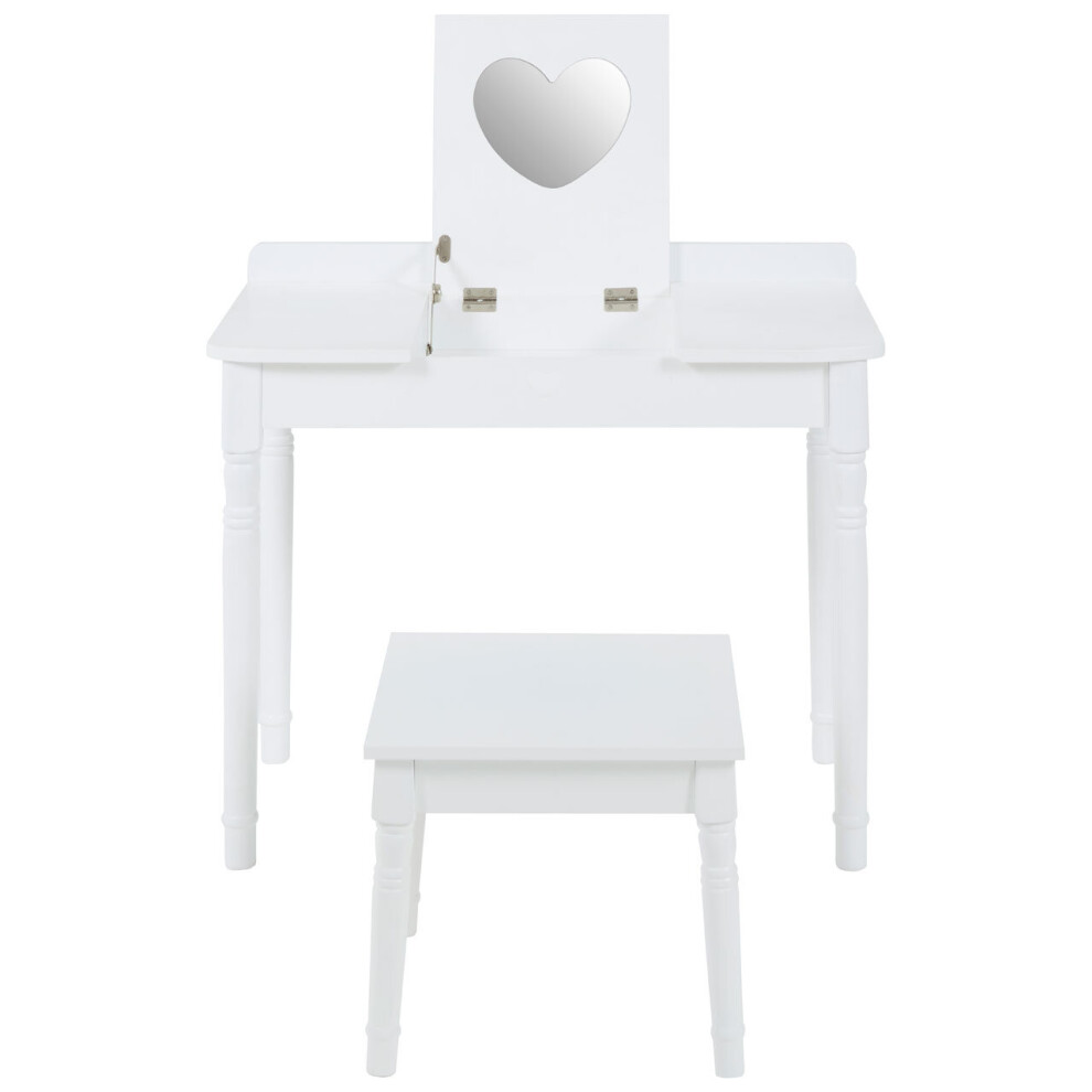 Childrens Dressing Table and Chair, Crisp White Dressing Table with Mirror, Body Posture Vanity Chair