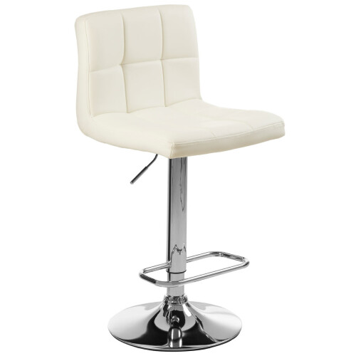 Premier Housewares Sleek White Quilted Chrome Base Bar Stool, Comfortable Bar Chair, Adjustable Height Modern Bar Stool 2