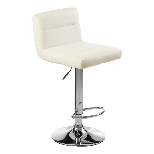 Premier Housewares Sleek White Seat Bar Stool With Chrome Base, Comfortable Bar Chair, Adjustable Height Modern Bar Stool 2