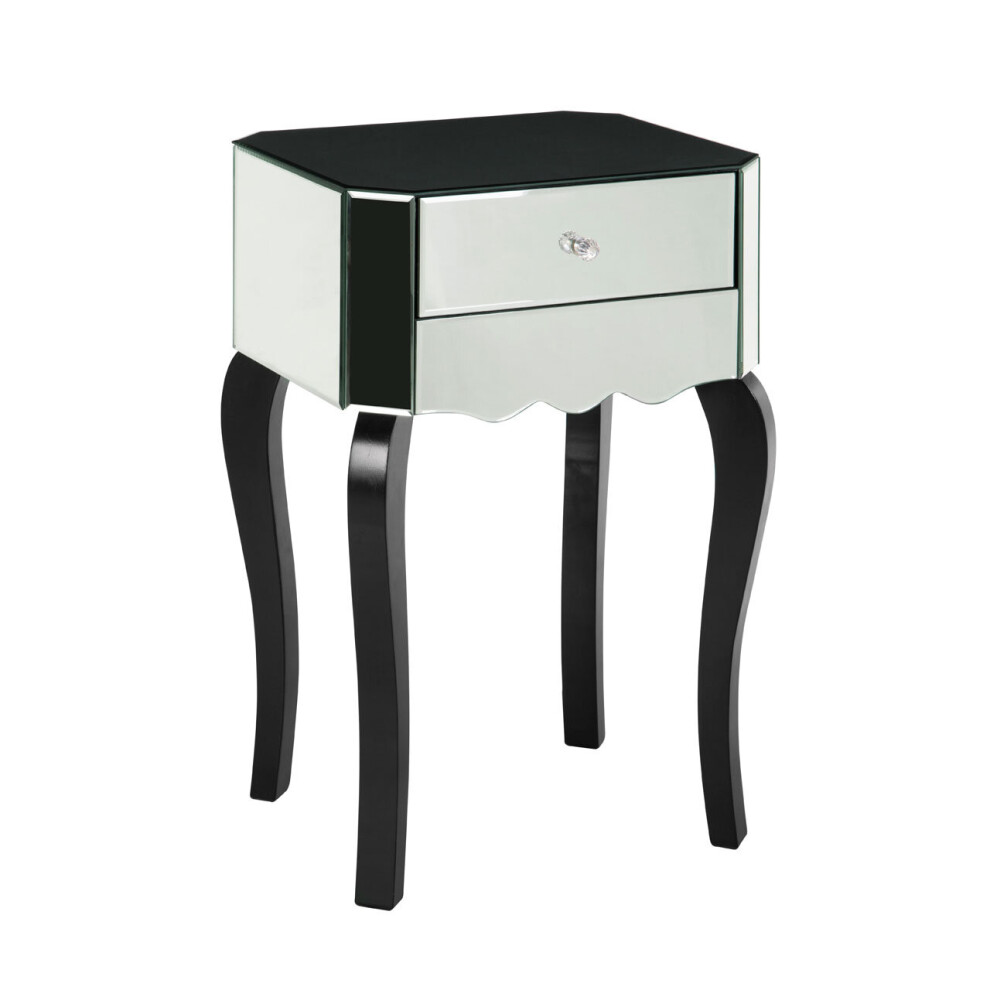 Modern 1 Drawer Mirrored Glass Side Table, Sleek Side Table For Livingroom, Glass Finished Bedside Table