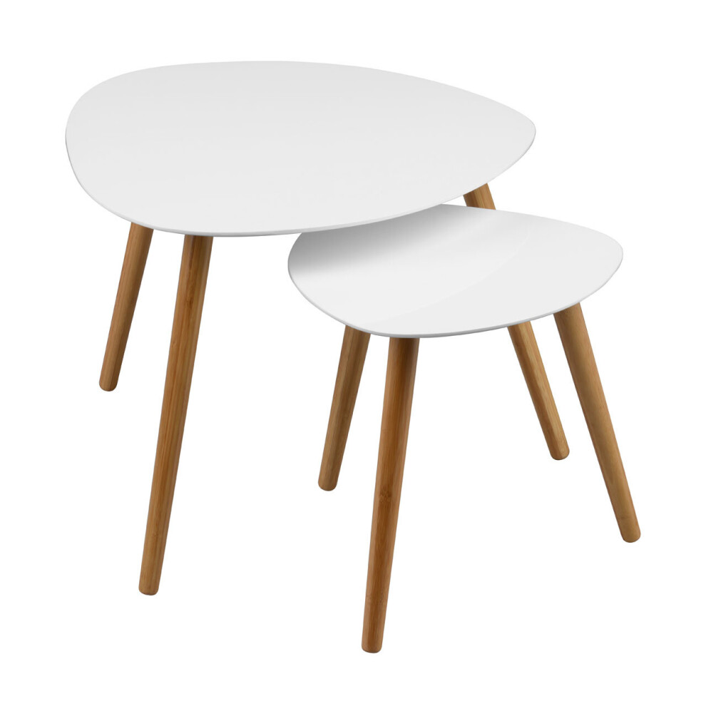 Premier Housewares Triangular Nest Of 2 Tables, High Gloss White Nesting Table, Long Lasting Console Tables For Living Room