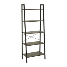 Functional Five Tier Dark Oak Veneer Ladder Shelf Unit, Stylish Industrial Narrow Shelf, Versatile Cupboard
