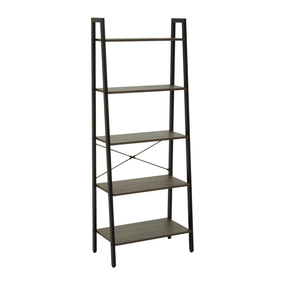 Premier Housewares Functional Five Tier Oak Veneer Ladder Shelf Unit, Stylish Industrial Narrow Shelf, Versatile Cupboard Dark