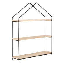 Unique Shape 3 Tier Shelf Unit, Light Wooden Large Shelving Unit For Livingroom, House Shaped Design Shelves