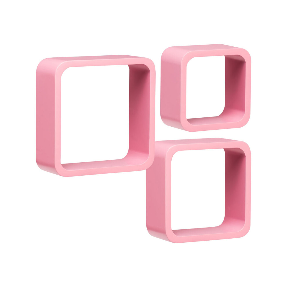 Premier Housewares Pink Mdf Wall Cubes - Set Of 3