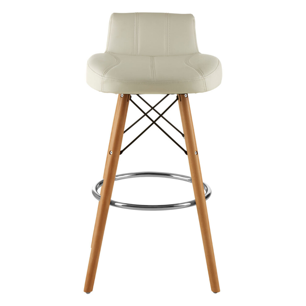 White Leather Effect Bar Stool, Comfortable Faux Leather Bar Stool, Space-Saver Leather Kitchen Stool