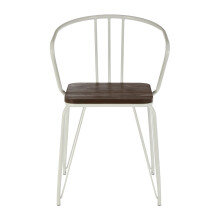 White Metal and Elm Wood Arm Chair, Accent Dining Arm Chair, Versatile Wooden Chair for Home, Office, Lounge