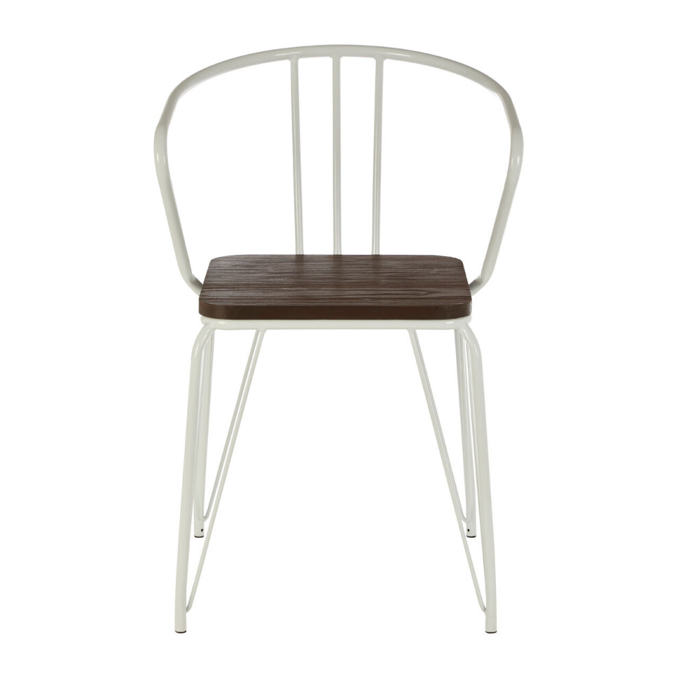 Premier Housewares White Metal And Elm Wood Arm Chair, Accent Dining Arm Chair, Versatile Wooden Chair For Home, Office, Lounge
