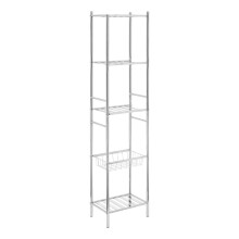 Durable 5 Tier Chrome Shelf Unit With Basket, Sturdy Standing Shelves For Livingroom, Spacious Shelf Unit