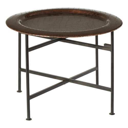 Premier Housewares Contemporary Small Copper And Black Side Table, Round Top Small Lounge Table, Sleek Bed Side Table 1