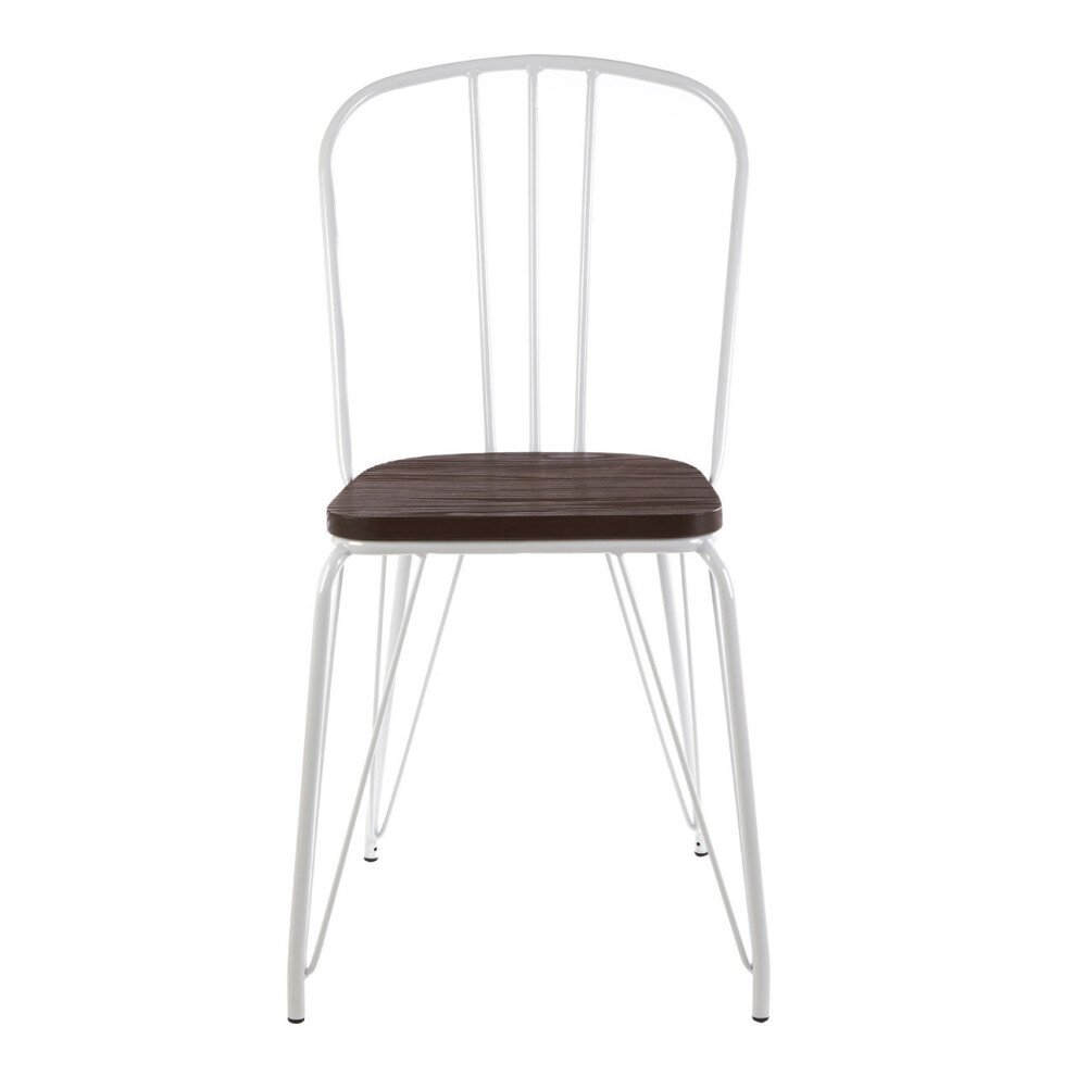 Premier Housewares White Metal And Elm Wood Arm Chair, Accent Dining Arm Chair, Wooden Living Room Chair For Home, Lounge