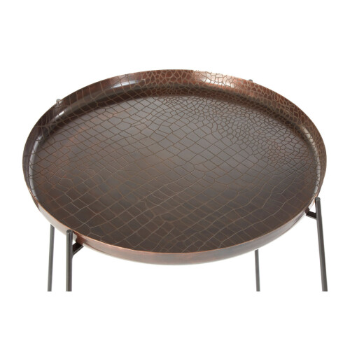 Premier Housewares Sleek Large Copper And Black Side Table, Round Top Small Lounge Table, Contemporary Bed Side Table 2