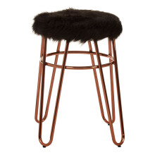 Rose Gold Metal and Black Faux Fur Bar Stool, Hairpin Round Stool, Plush Fur Stool for Kitchen Counter, Bar