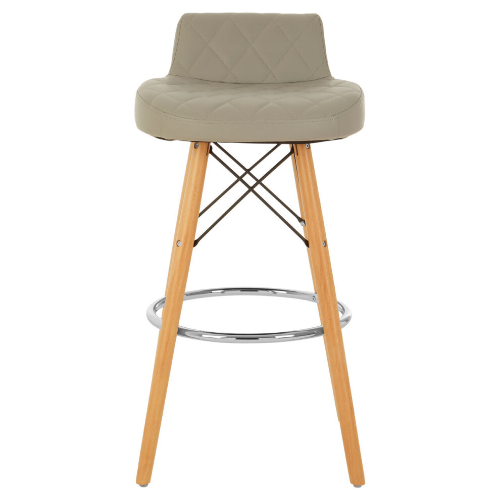Premier Housewares Leather Effect Seat Bar Stool, Comfortable Faux Leather Bar Stool, Space-Saver Kitchen Bar Stool Grey