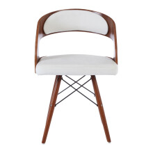 Vintage White Leather Effect Chair With Curved Back, Modern Comfortable Chair, Durable Luxury Chair