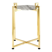 Versatile White Marble Side Table With Warm Gold Base, Durable Side Table By Couch, Elegant Lounge Table