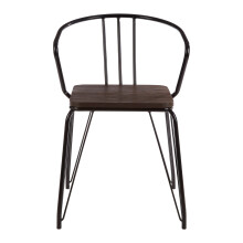 Sturdy Black Metal and Elm Wood Arm Chair, Accent Dining Arm Chair, Wooden Chair for Home, Office, Lounge