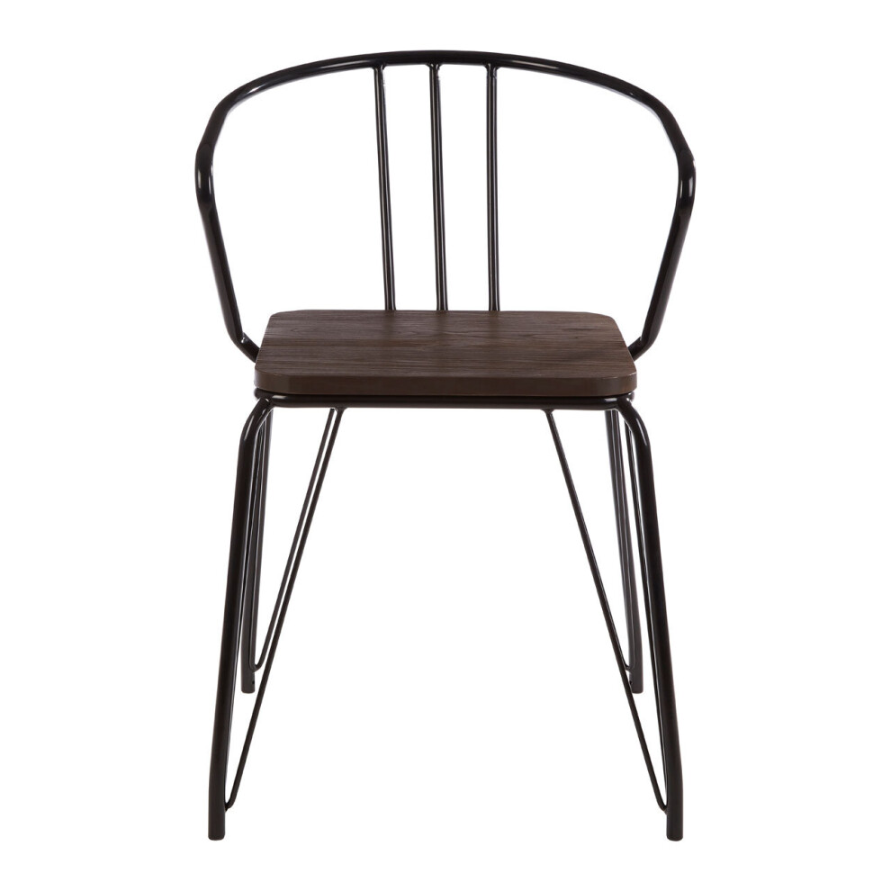 Premier Housewares Sturdy Black Metal And Elm Wood Arm Chair, Accent Dining Arm Chair, Wooden Chair For Home, Office, Lounge