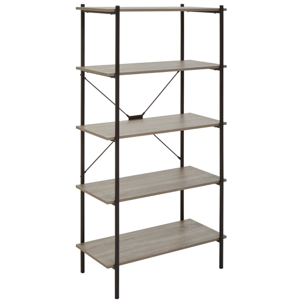 Premier Housewares Versatile Five Tier Oak Shelf Unit, Ample Storage Shelving Unit, Sturdy And Durable Tall Cupboards Grey