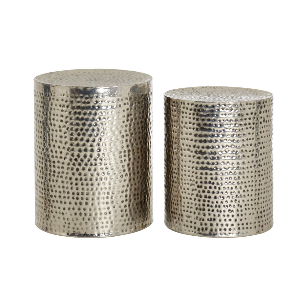 Premier Housewares Templar Stools with Hammered Pewter Finish