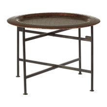 Contemporary Small Copper And Black Side Table, Round Top Small Lounge Table, Sleek Bed Side Table