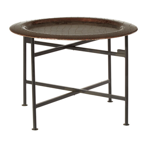 Premier Housewares Contemporary Small Copper And Black Side Table, Round Top Small Lounge Table, Sleek Bed Side Table