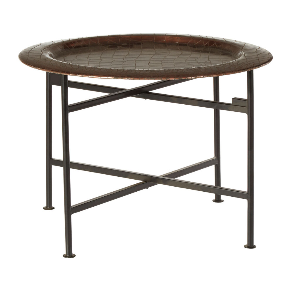 Contemporary Small Copper And Black Side Table, Round Top Small Lounge Table, Sleek Bed Side Table