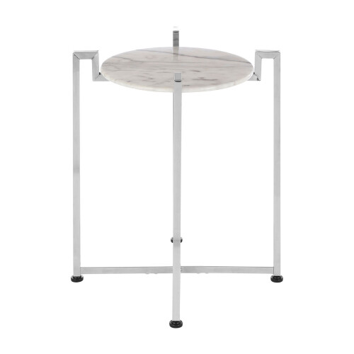 Premier Housewares Elegant White Marble Side Table With Chrome Base, Durable Side Table By Couch, Versatile Small Lounge Table 1