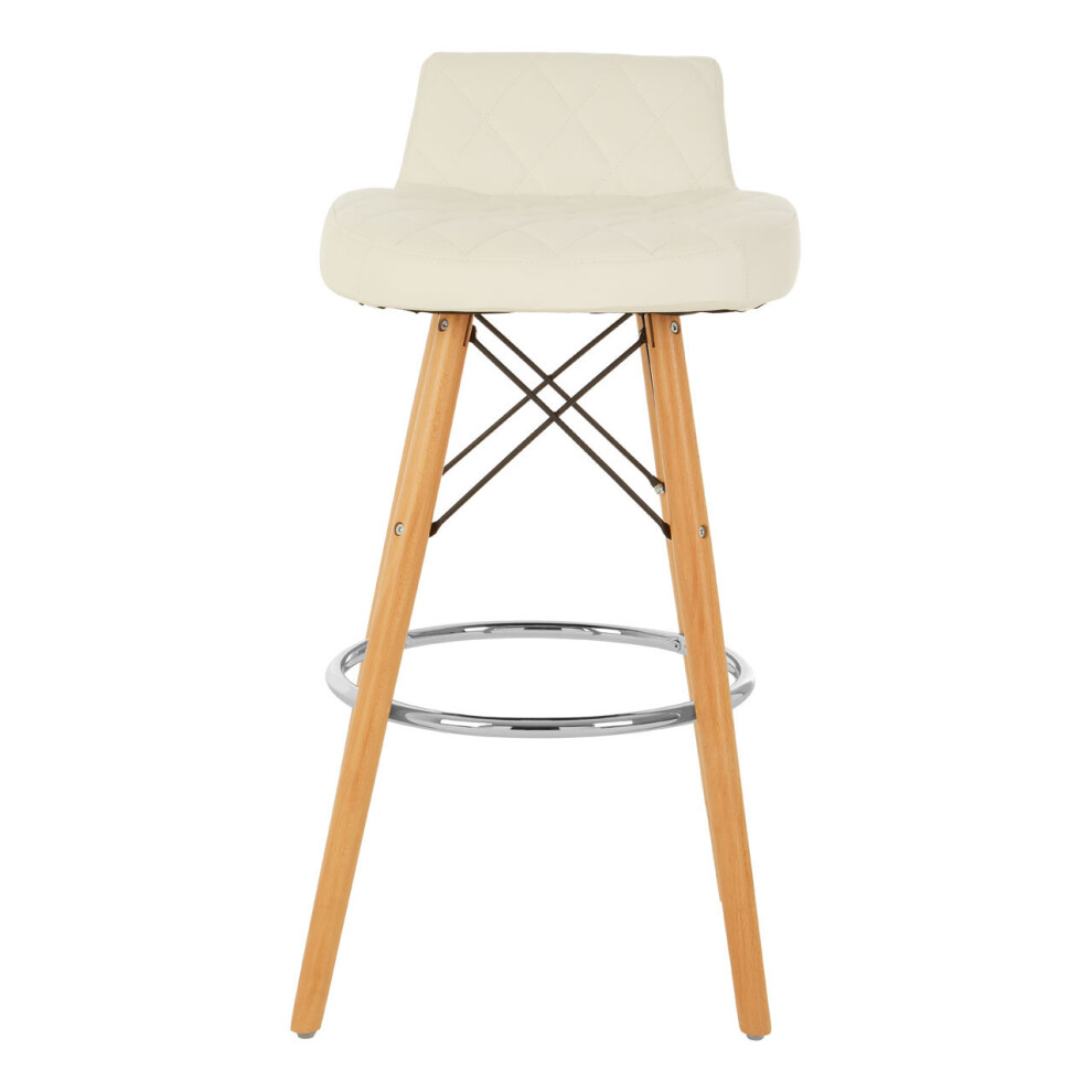 White Leather Effect Seat Bar Stool, Comfortable Seating Faux Leather Bar Stool, Space-Saver Kitchen Stool