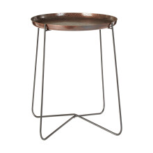 Sleek Large Copper And Black Side Table, Round Top Small Lounge Table, Contemporary Bed Side Table